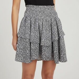 ZAFUL White Black Flounce Smocked Floral‎ Skirt A-line Layered Women's Size 6